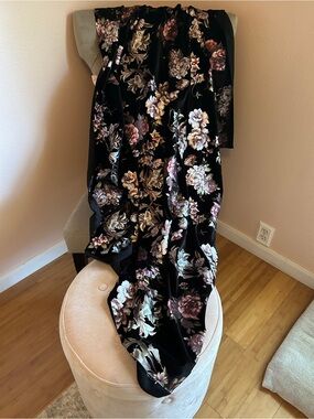 Black Velvet Fabric with floral design ~ measures 60” x 44”